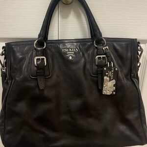 Prada Black Leather Tote Bag